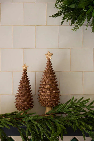 34.5 Cm Natural Pinecone Tree With Star-Holly and Ivy-Lima & Co