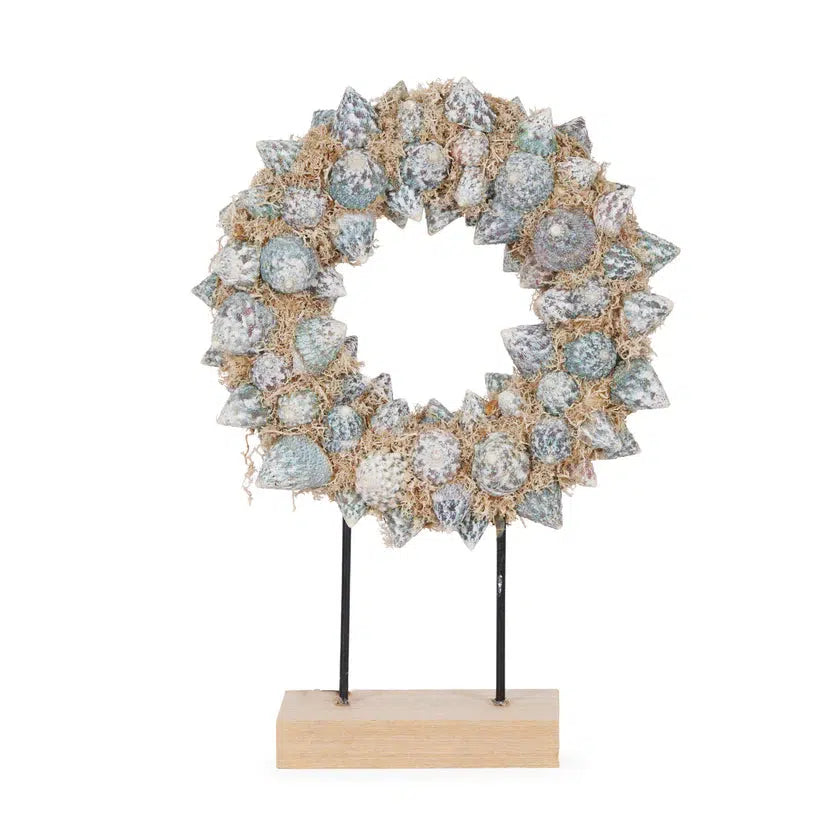 35 Cm Azure Shell Wreath On Stand-Holly and Ivy-Lima & Co