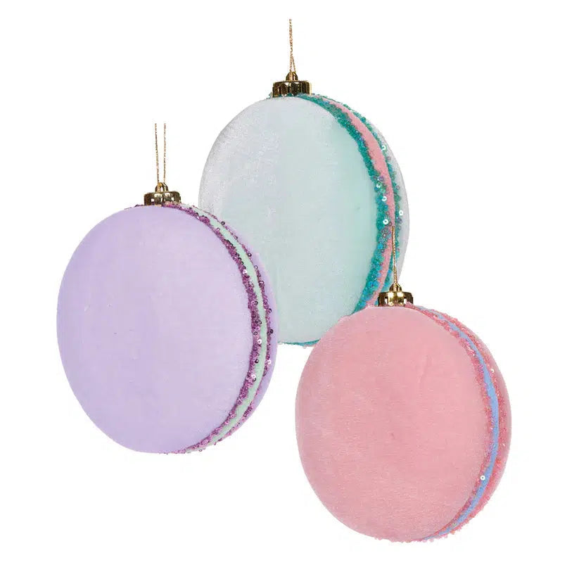 3/Asst Velvet Macarons Hanging-Holly and Ivy-Lima & Co