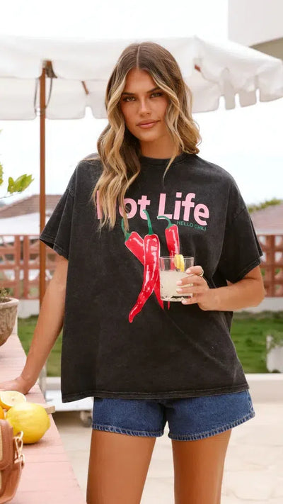 Black Acid Hot Life Tee - Black-Lima & Co-Lima & Co