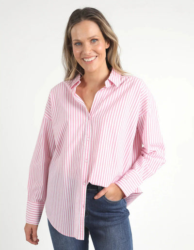 Delia Stripe Shirt - Strawberry Pink/White Stripe-Elm Lifestyle-Lima & Co