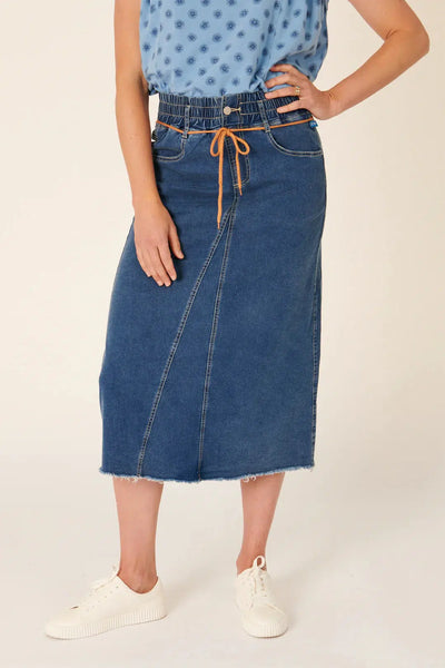 Elastic Waist Maxi Skirt - Dark Blue-One Ten Willow-Lima & Co