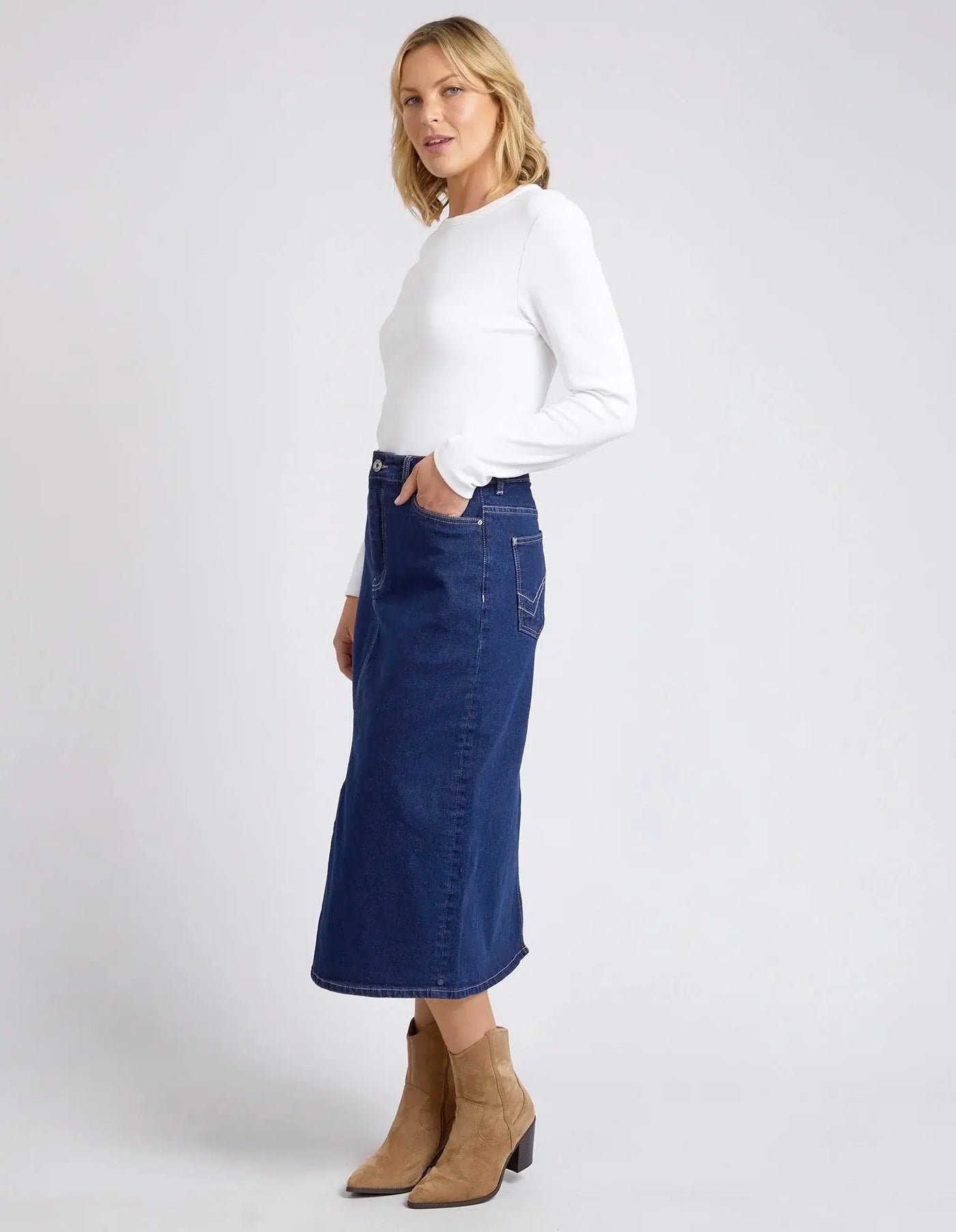 Eloise Denim Midi Skirt - Dark Blue-Elm Lifestyle-Lima & Co