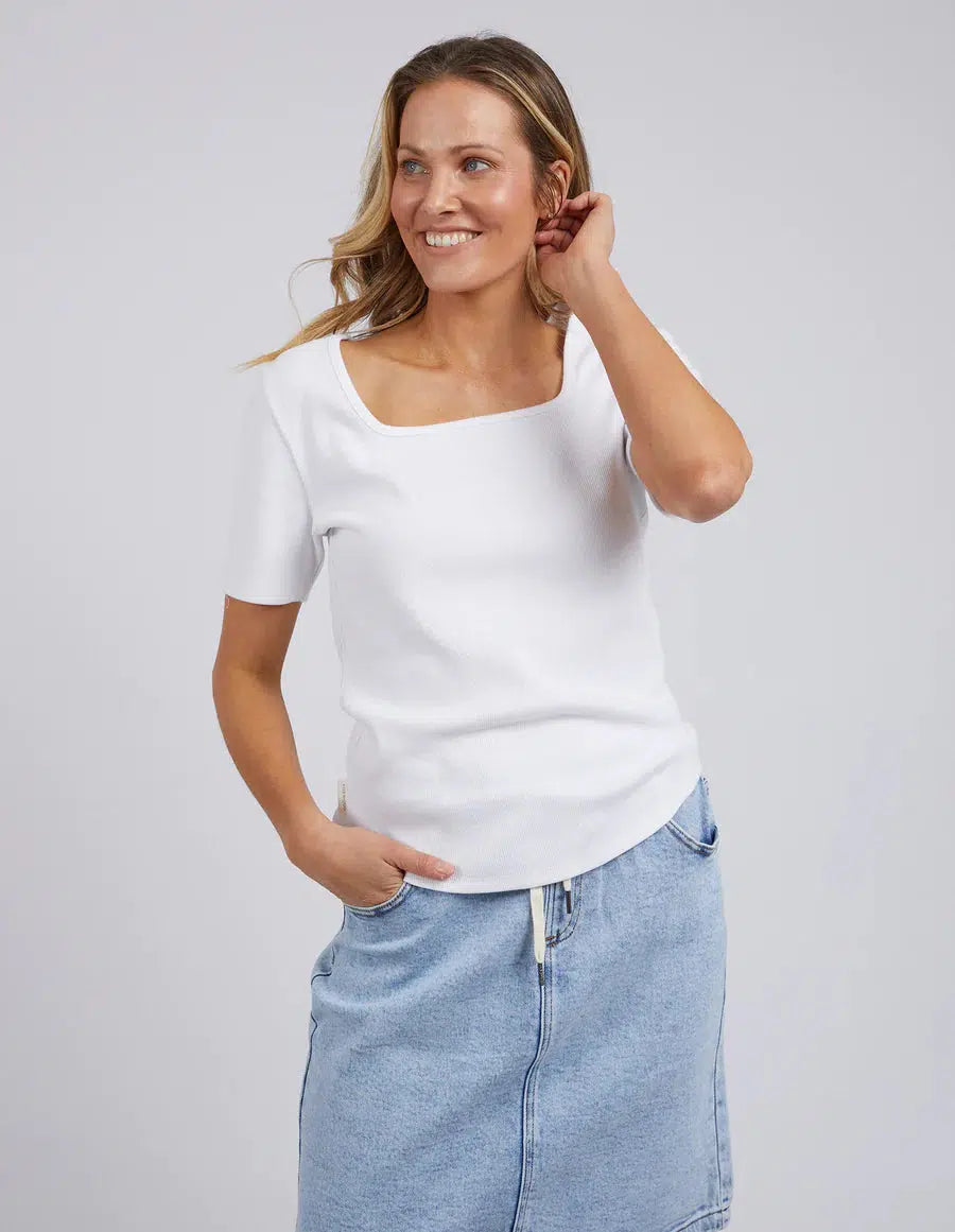 Emmy Rib Tee - White-Foxwood-Lima & Co