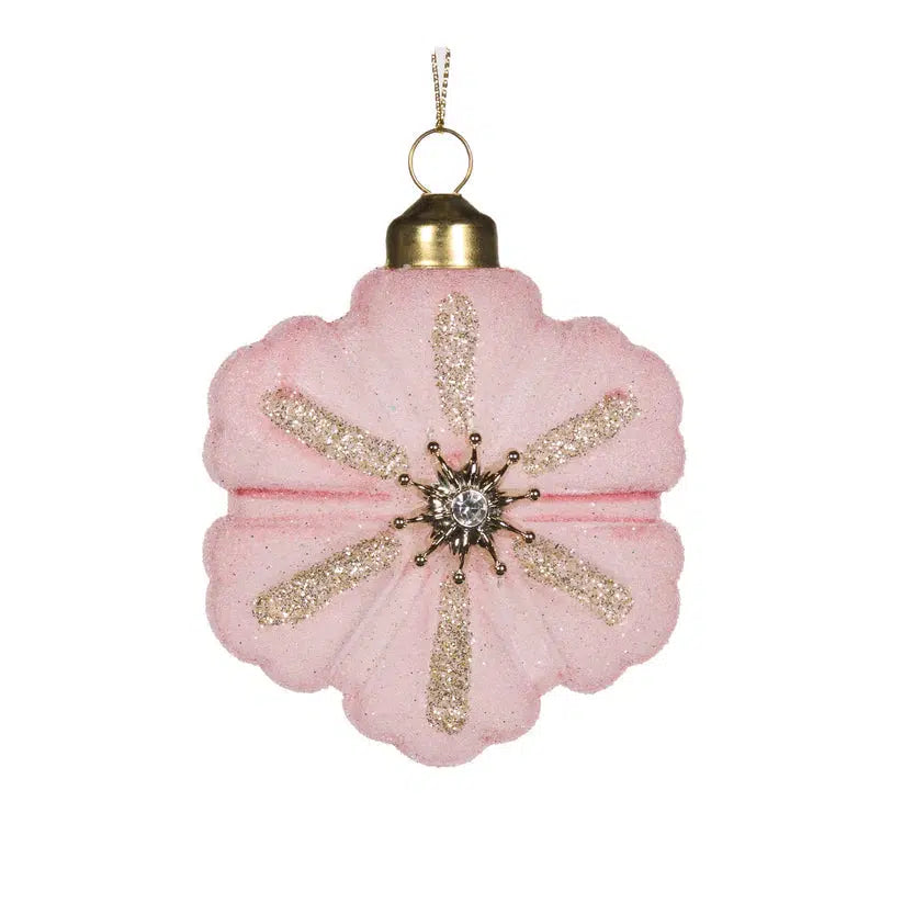 Forsted Pink Snowflake Ornament-Holly and Ivy-Lima & Co