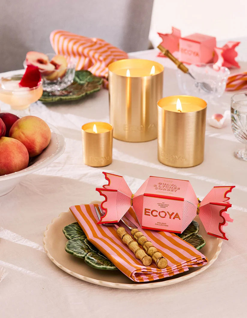 Guava and Lychee Sorbet Tin Candle Bon Bon Holiday Collection-Ecoya-Lima & Co