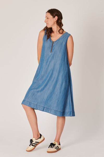 Half Zip Swing Dress - Blue-One Ten Willow-Lima & Co