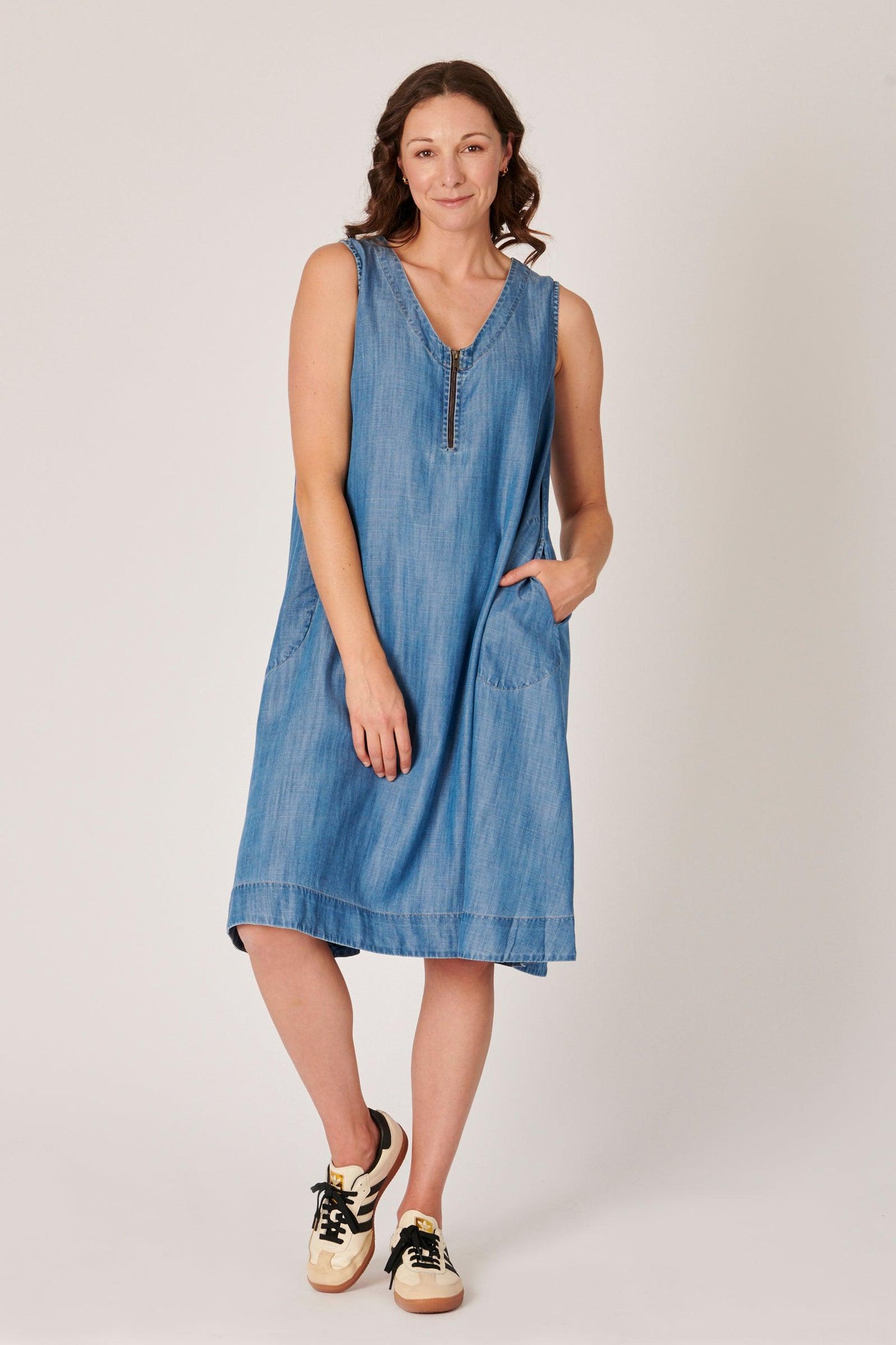 Half Zip Swing Dress - Blue-One Ten Willow-Lima & Co