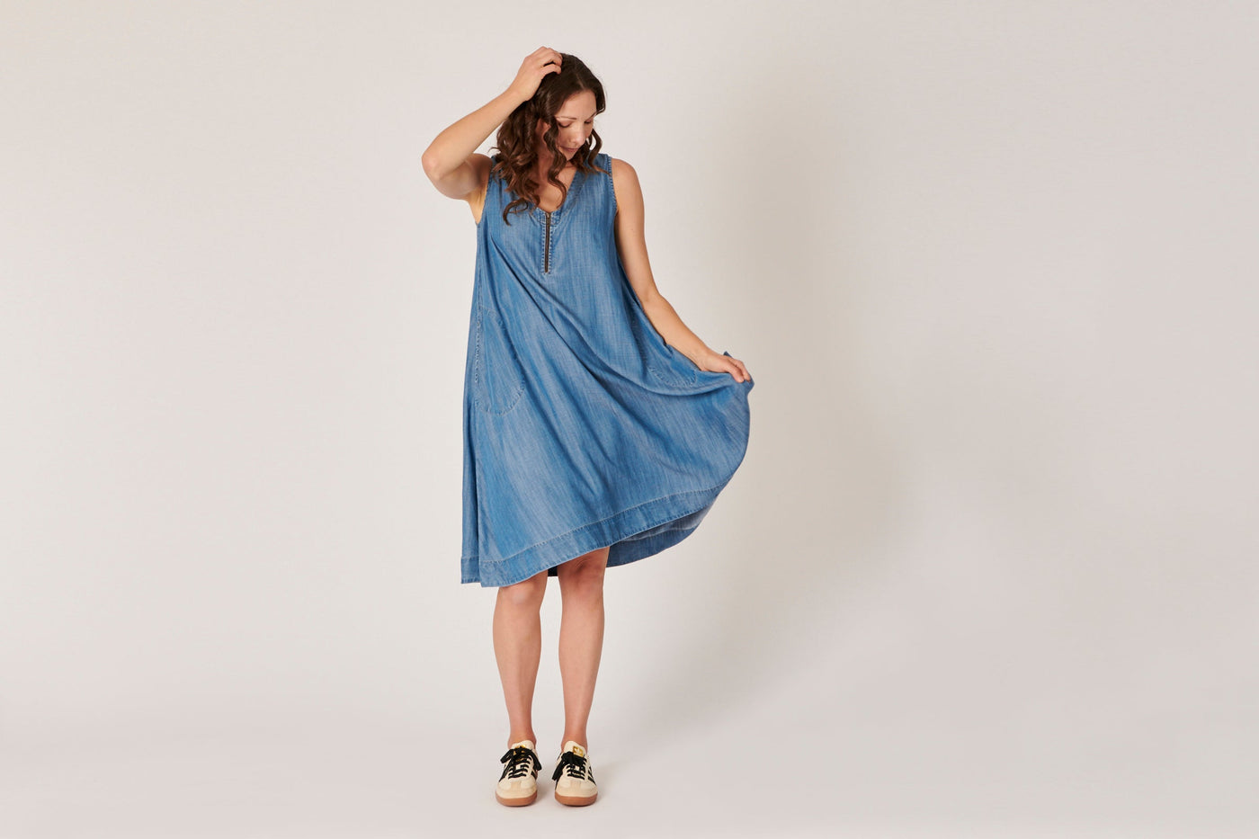 Half Zip Swing Dress - Blue-One Ten Willow-Lima & Co