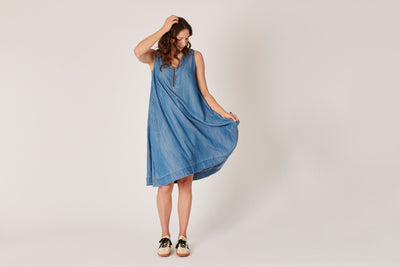 Half Zip Swing Dress - Blue-One Ten Willow-Lima & Co