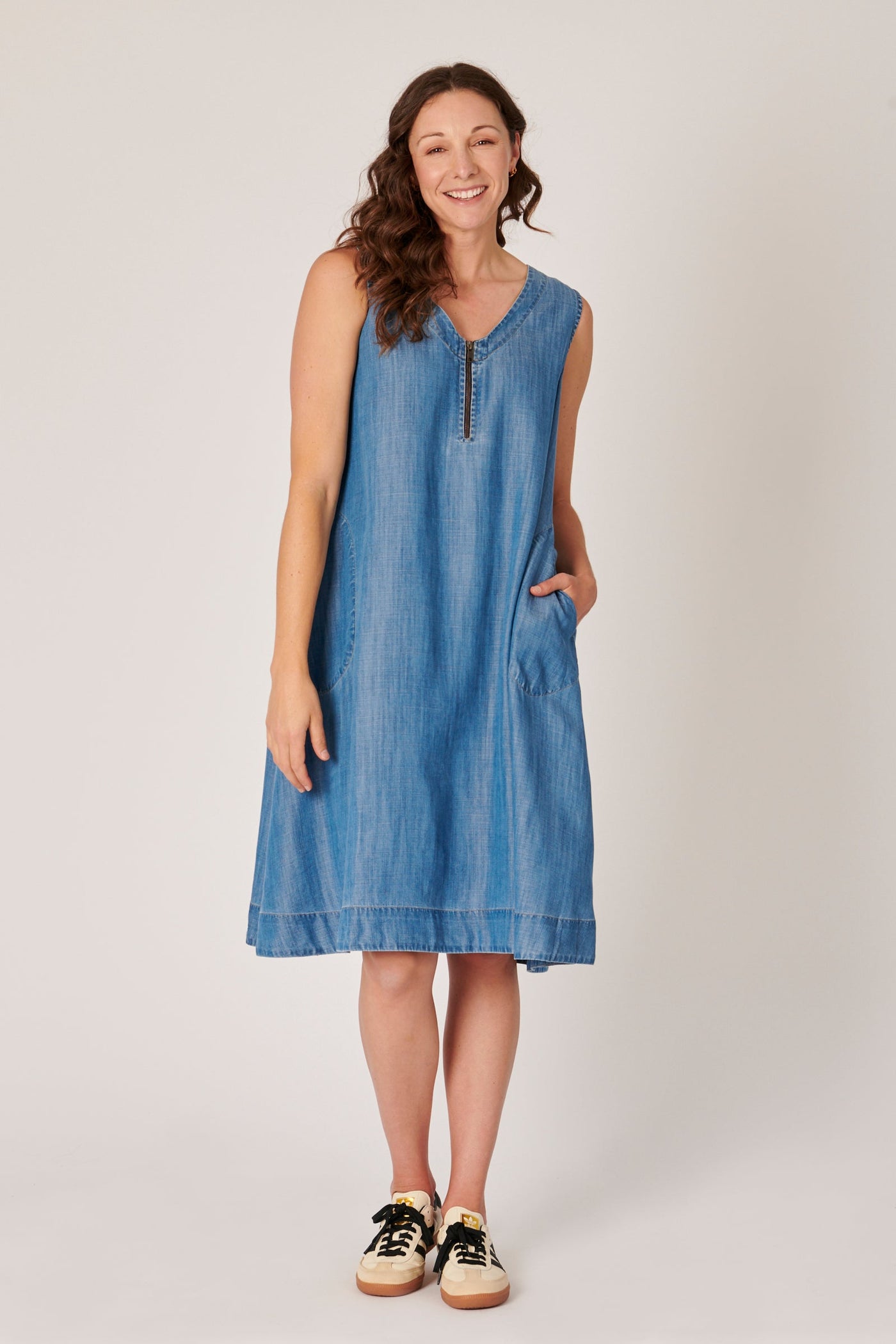 Half Zip Swing Dress - Blue-One Ten Willow-Lima & Co