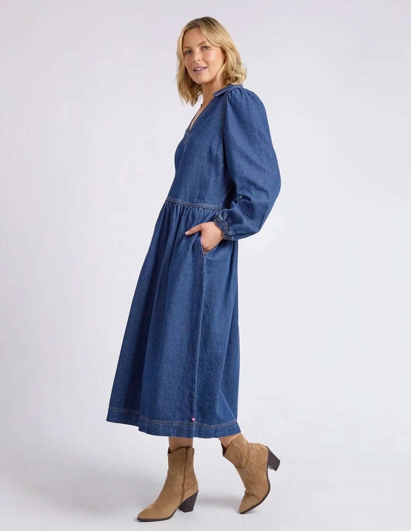 Josephine Denim dress - Blue-Elm Lifestyle-Lima & Co