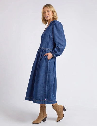 Josephine Denim dress - Blue-Elm Lifestyle-Lima & Co