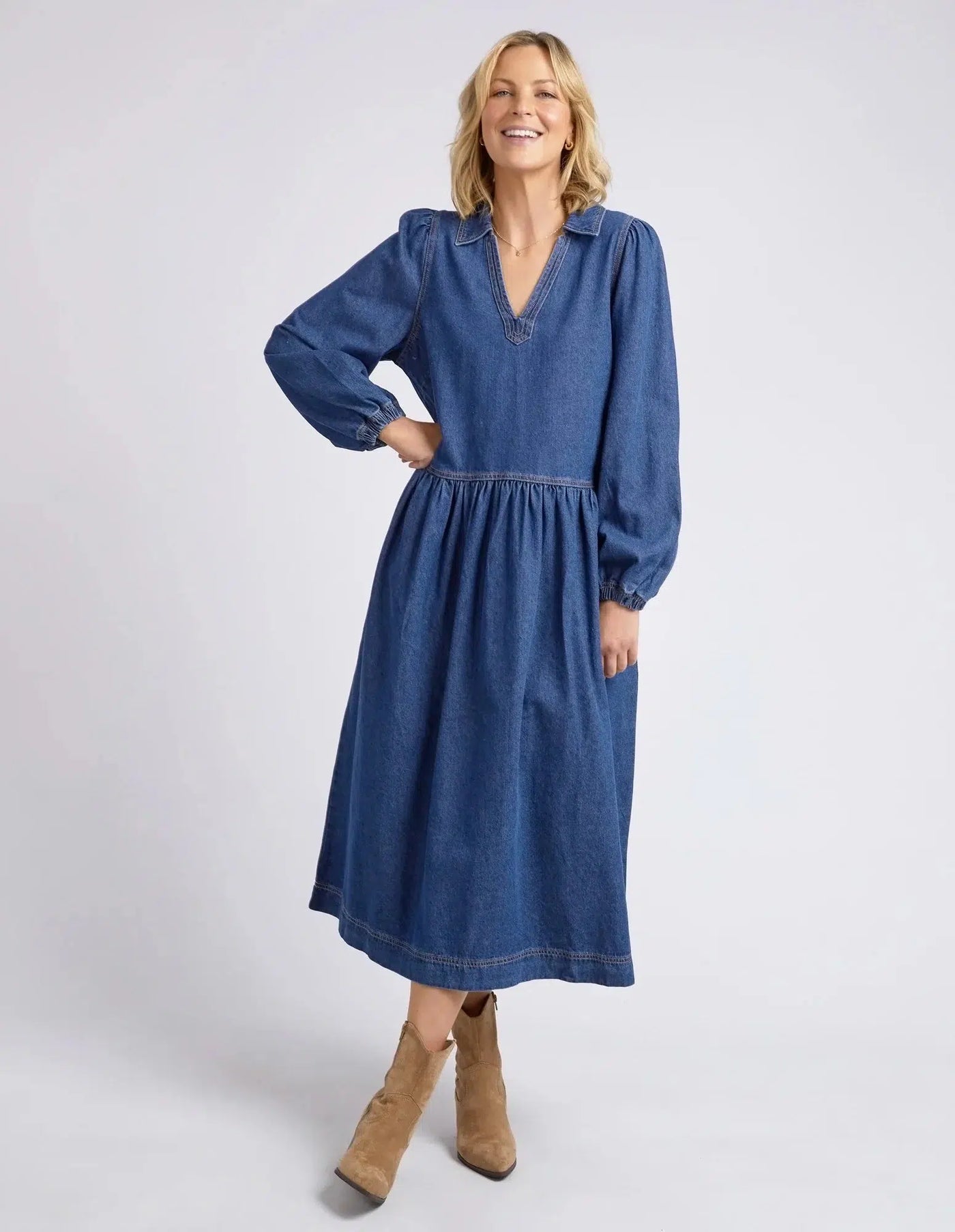 Josephine Denim dress - Blue-Elm Lifestyle-Lima & Co