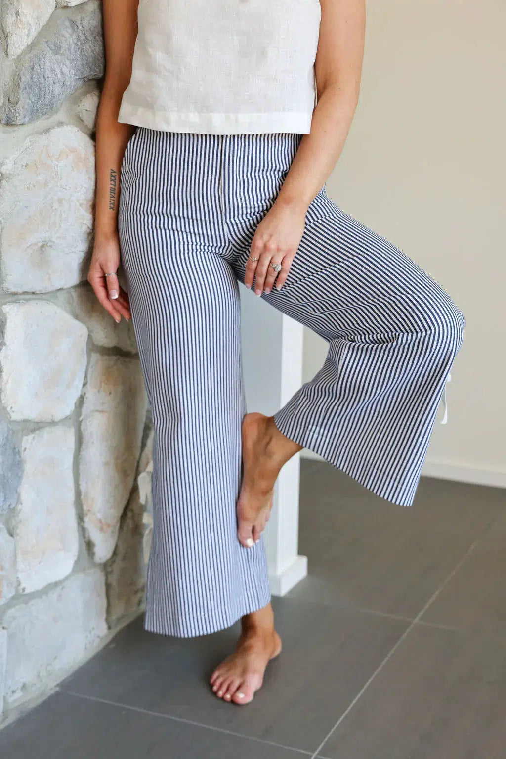 Lotus Pant - Navy & White Stripe-The Eighth Letter-Lima & Co