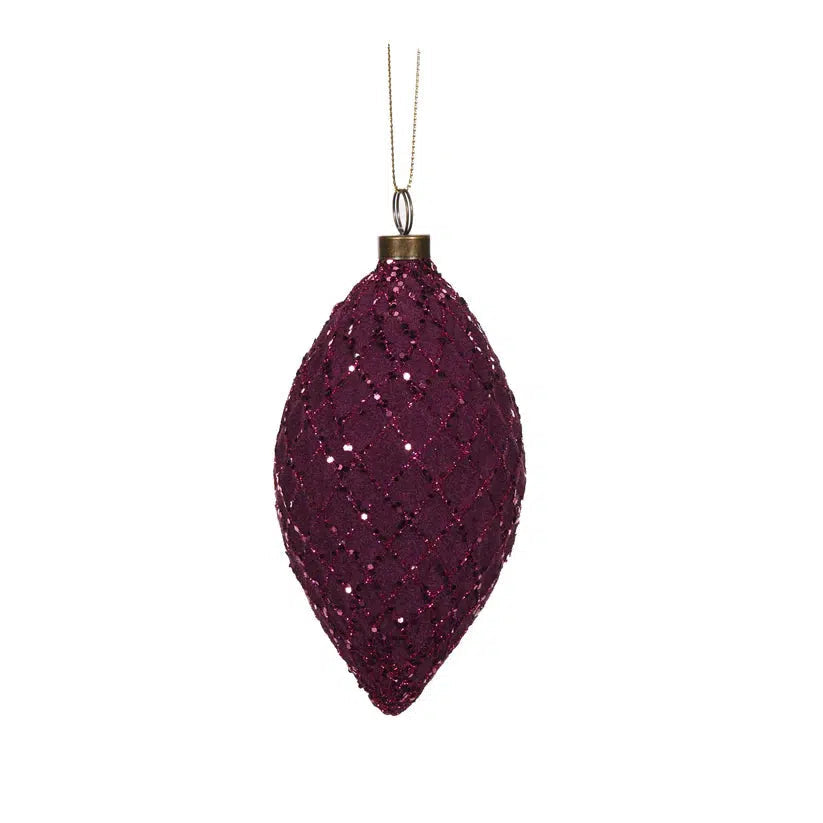 Purple Velvet Lattice Drop Bauble-Holly and Ivy-Lima & Co