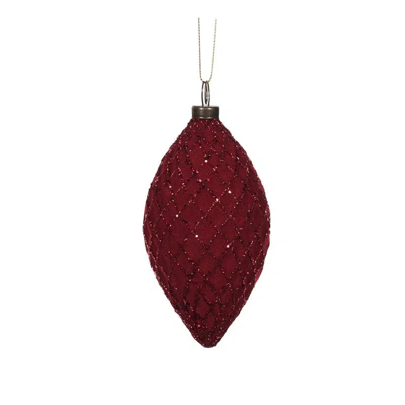 Red Velvet Lattice Drop Bauble-Holly and Ivy-Lima & Co