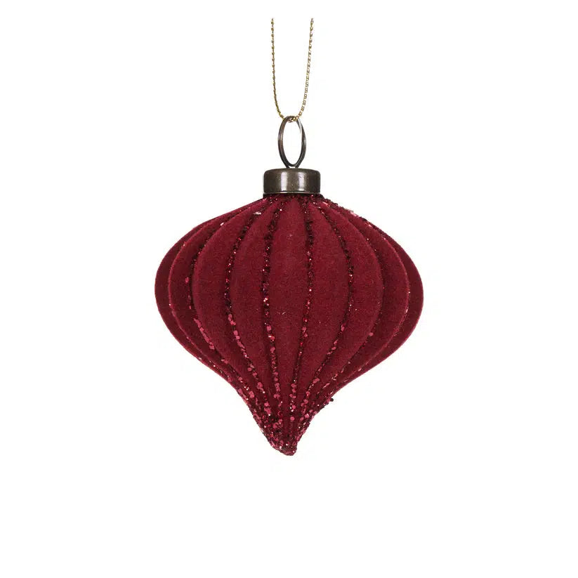 Red Velvet Ribbed Onion Bauble-Holly and Ivy-Lima & Co