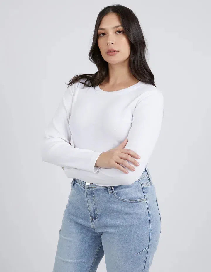 Scoop L/S Rib - White-Foxwood-Lima & Co