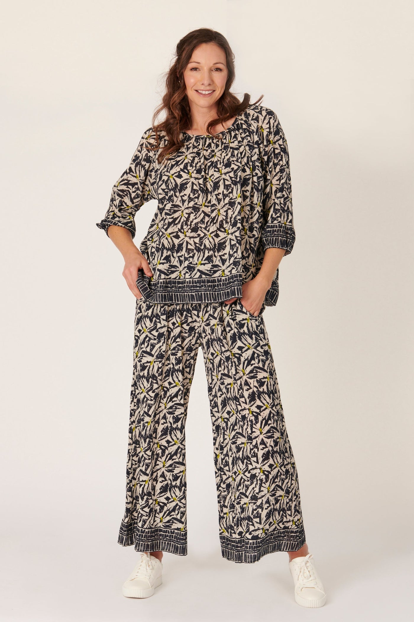 Shirred Waist Wide Leg Pant - Scribble Floral-Ellis and Dewey-Lima & Co