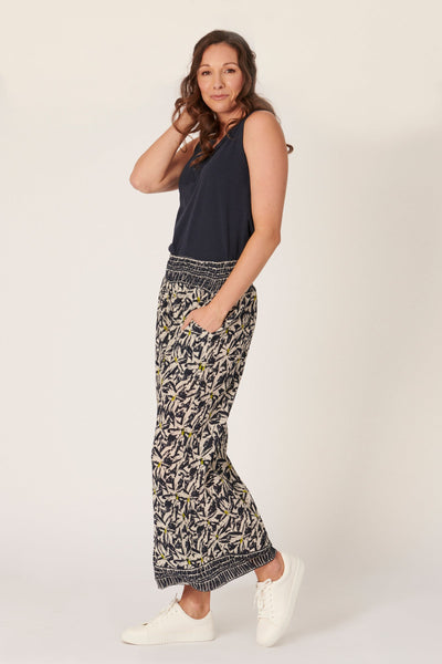 Shirred Waist Wide Leg Pant - Scribble Floral-Ellis and Dewey-Lima & Co