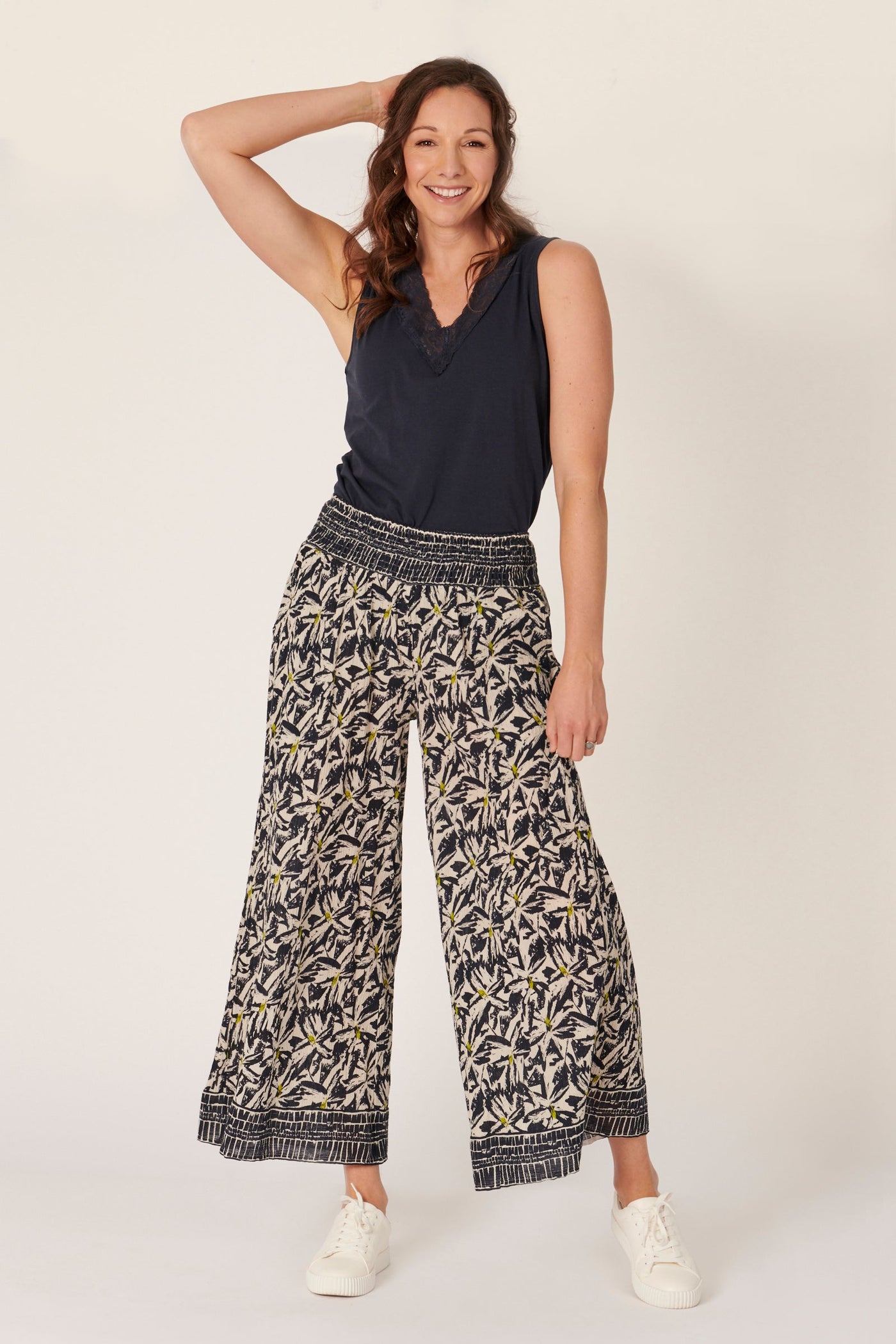 Shirred Waist Wide Leg Pant - Scribble Floral-Ellis and Dewey-Lima & Co