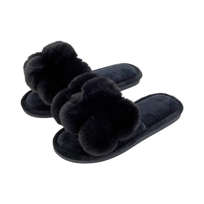 Slipper Cosy Luxe Pom Pom - Black-Annabel Trends-Lima & Co