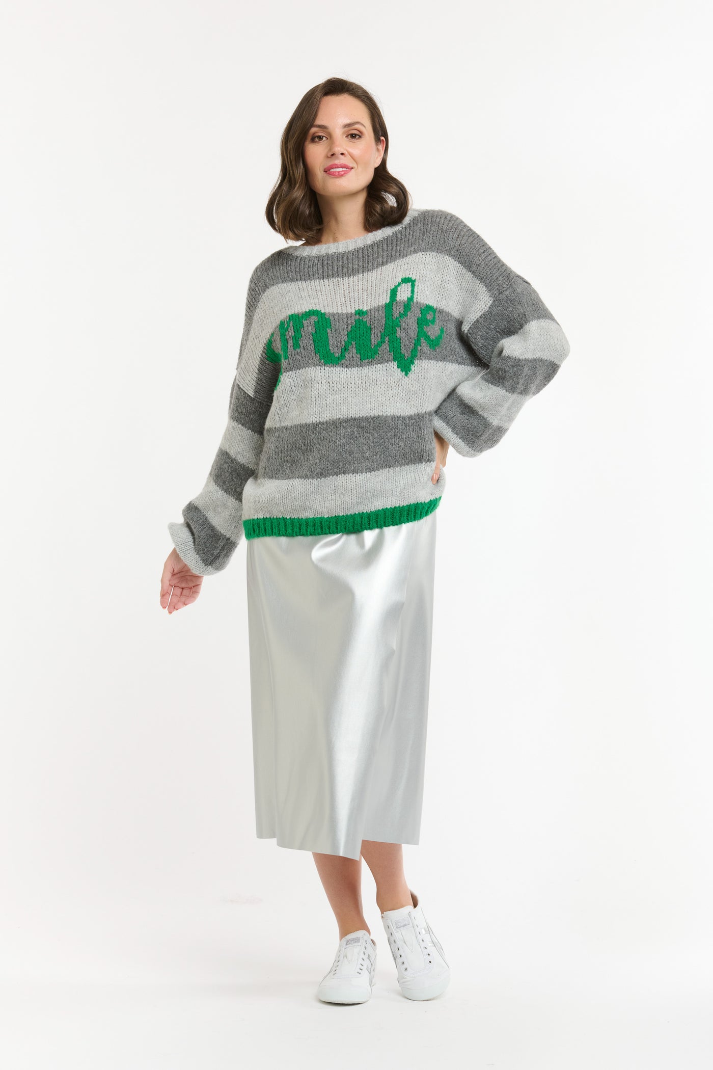 Smile Striped Jumper - Grey / Green-Urban Luxury-Lima & Co