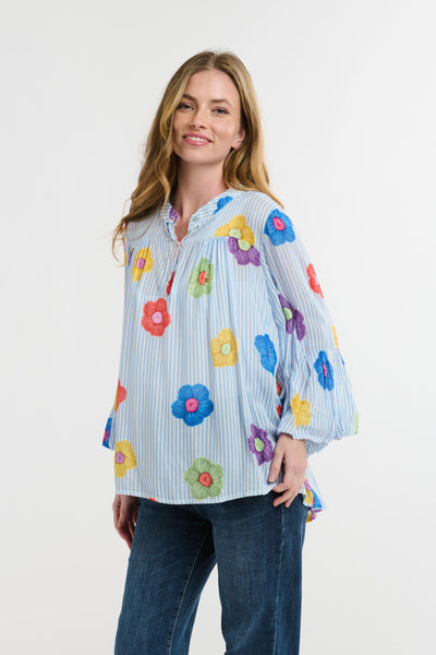 Stand Collar Billow Blouse - Blue-Italian Star-Lima & Co