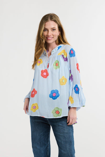 Stand Collar Billow Blouse - Blue-Italian Star-Lima & Co