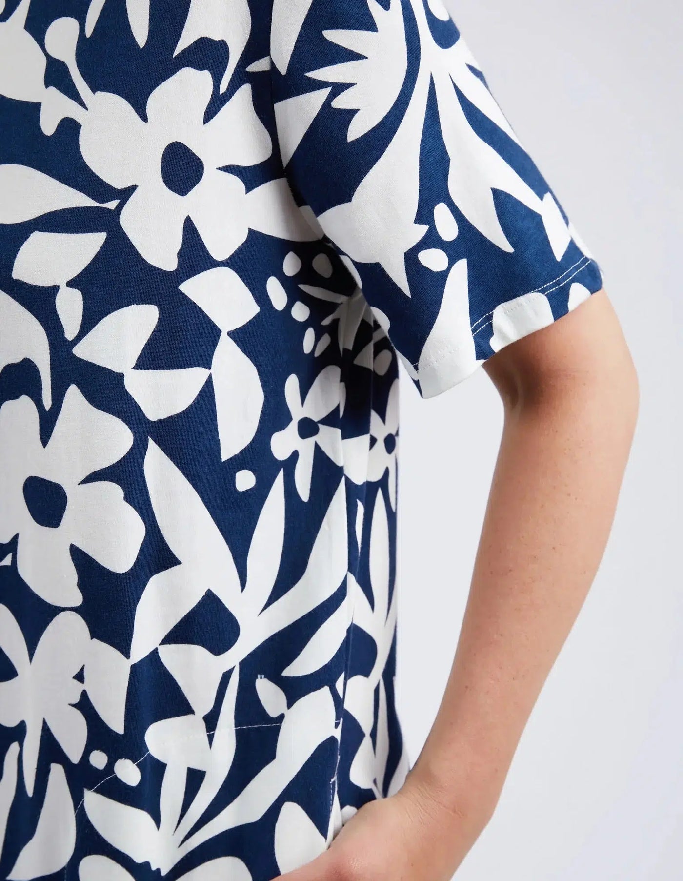 Stencil Floral Tee Dress - Blue-Elm Lifestyle-Lima & Co