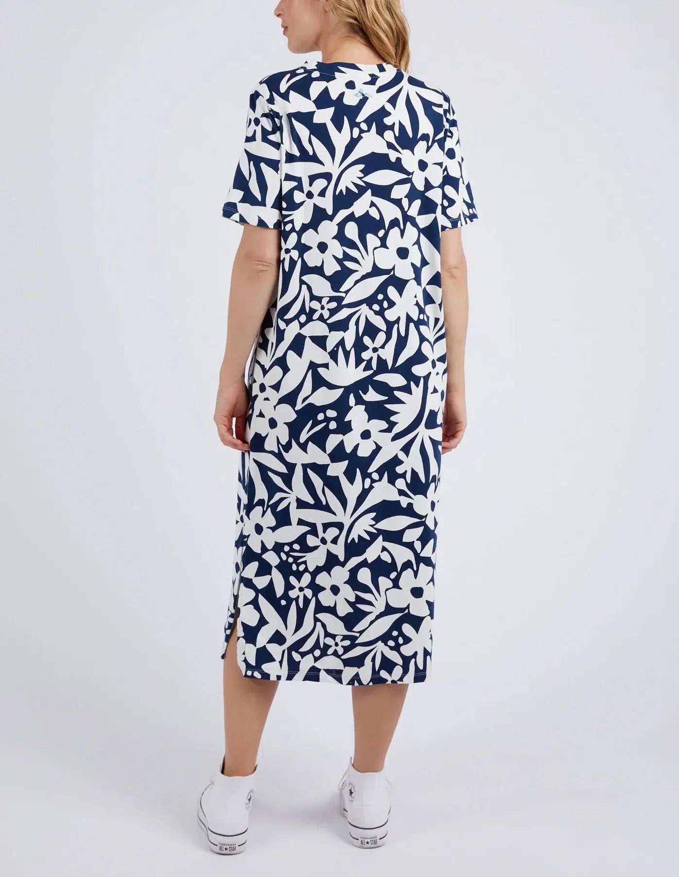 Stencil Floral Tee Dress - Blue-Elm Lifestyle-Lima & Co