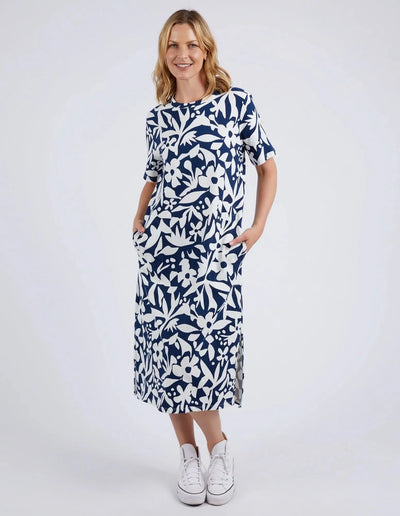 Stencil Floral Tee Dress - Blue-Elm Lifestyle-Lima & Co