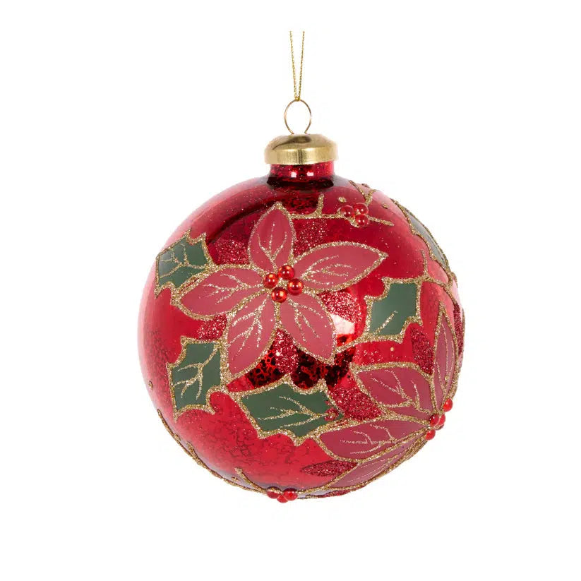 Traditonal Beaded Poinsettia Bauble-Holly and Ivy-Lima & Co