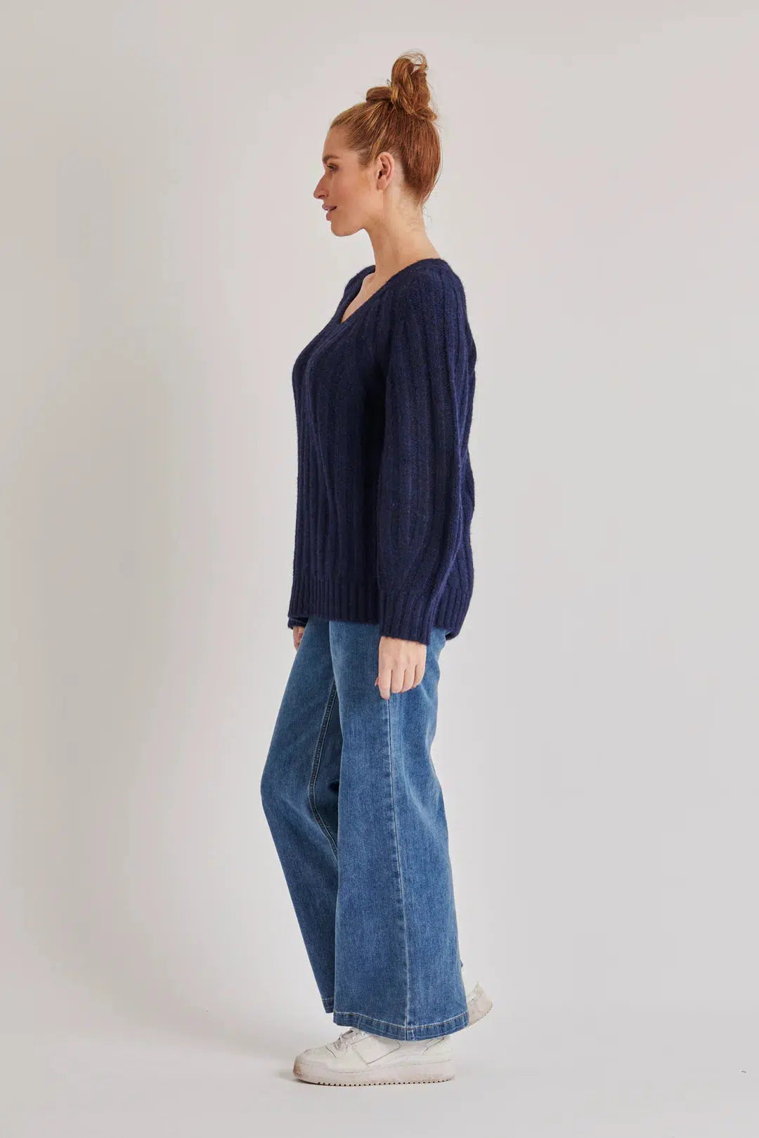 Vneck Rib Knit - Navy-One Ten Willow-Lima & Co