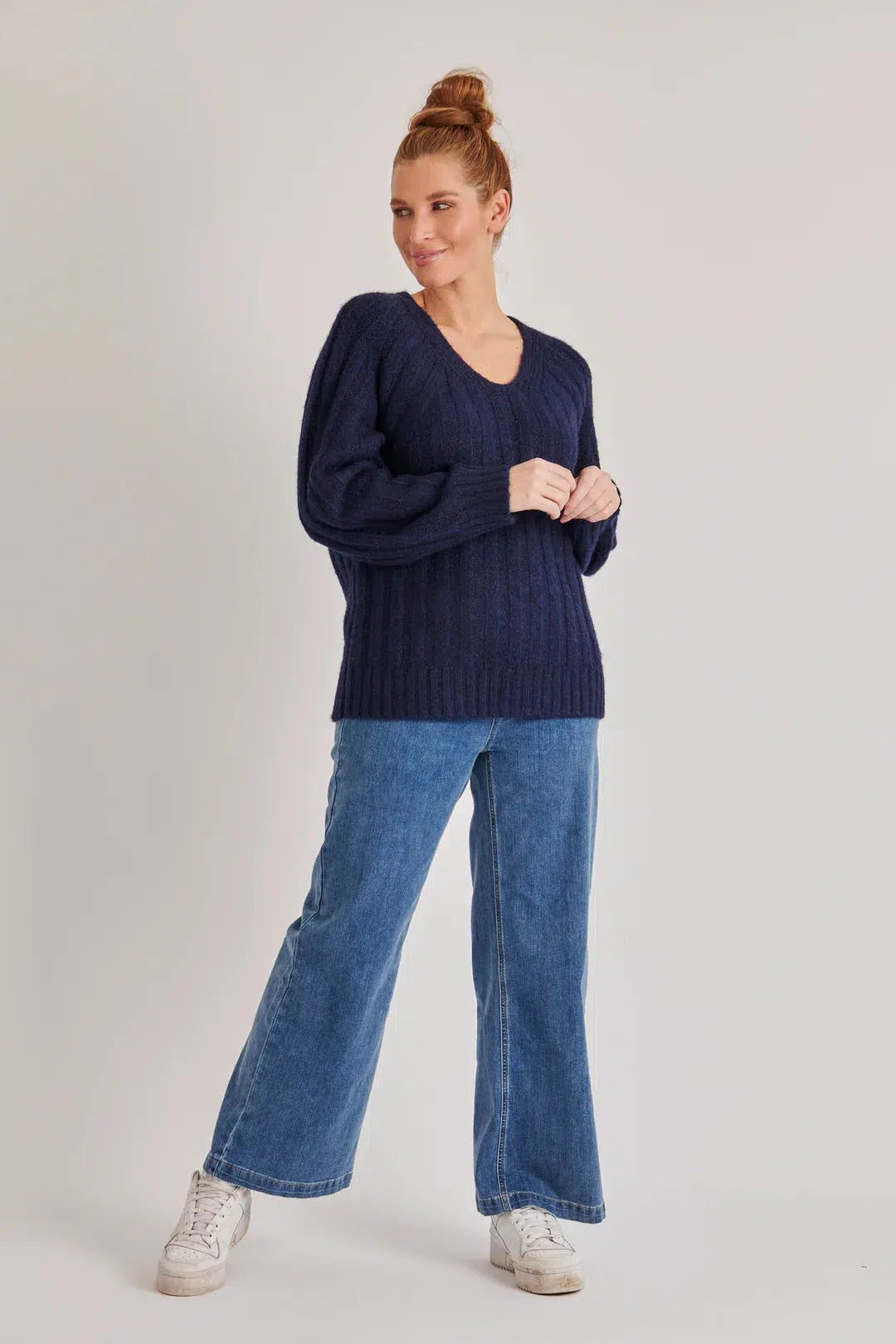 Vneck Rib Knit - Navy-One Ten Willow-Lima & Co